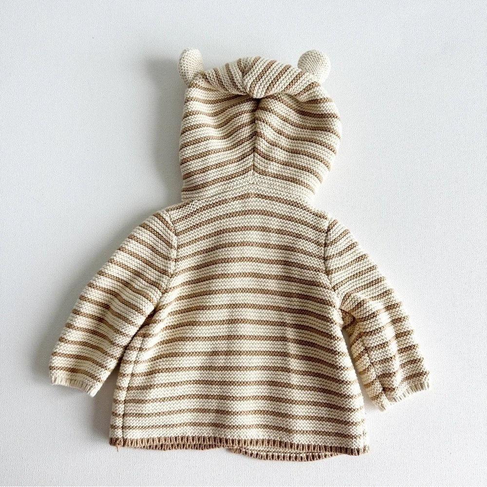 Baby Gap Baby Bear Garter Cardigan Sweater Oatmeal Stripe Size 0-3 Months